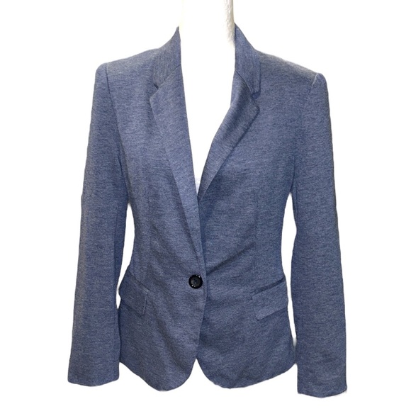 Anthropologie Cartonnier Heather Blue Knit Single Button Fitted Blazer - M - Picture 10 of 10